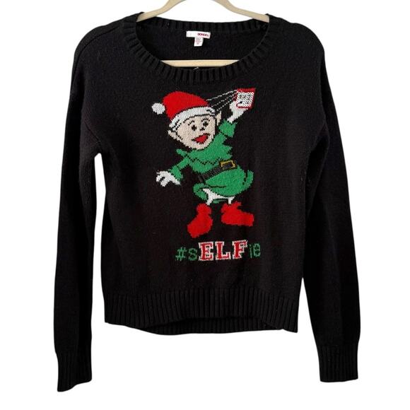 Bongo Junior Medium Black Green Red Elfie Christmas Sweater Holiday Pullover - Picture 1 of 4